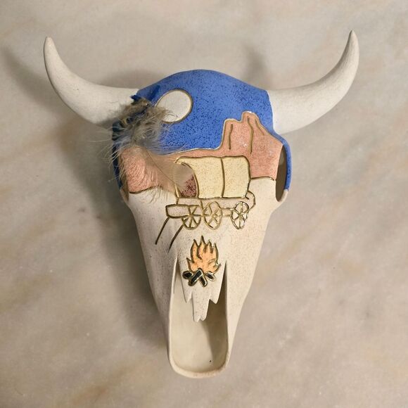 Vintage Native American Navajo Ceramic Buffalo Bull Skull - Picture 2 of 9